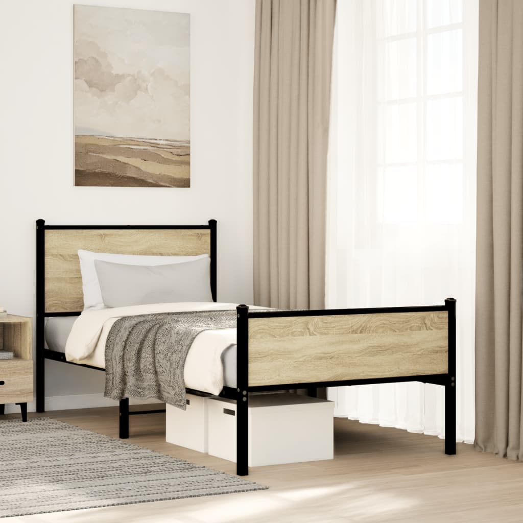 vidaXL Metal Bed Frame without Mattress Sonoma Oak 90x190 cm Single 1