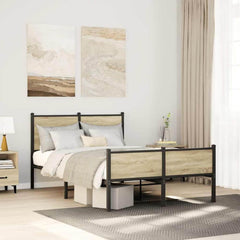 Metal Bed Frame without Mattress Sonoma Oak Length 200 cm with Headboard & High Footboard 120 cm