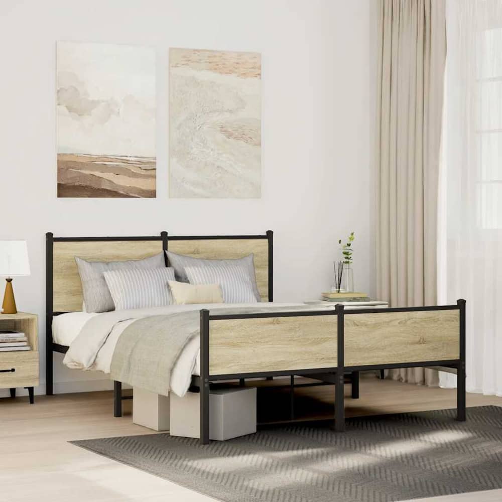 Metal Bed Frame without Mattress Sonoma Oak Length 200 cm with Headboard & High Footboard 140 cm