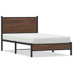Metal Bed Frame without Mattress Brown oak Length 200 cm With headboard & low footboard 100 cm