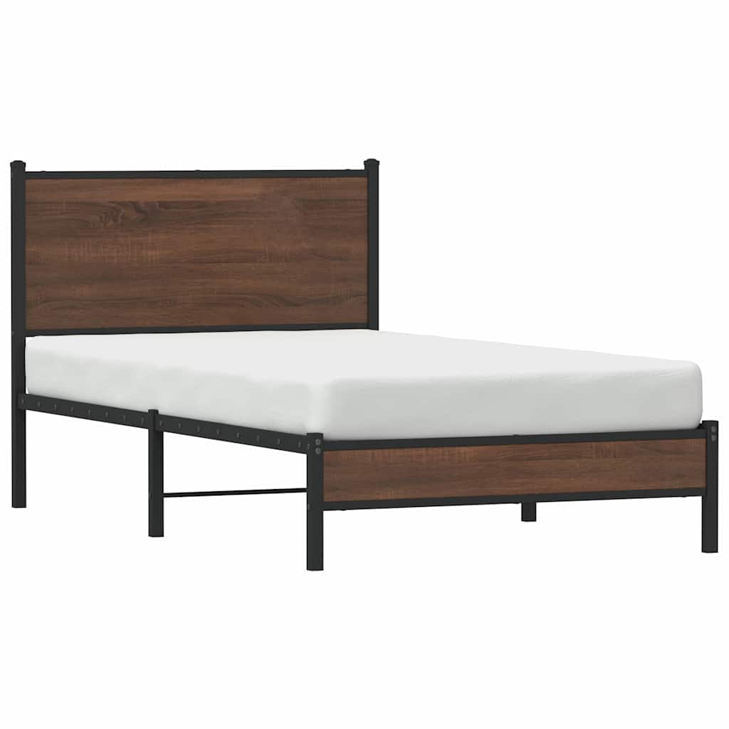 vidaXL Metal Bed Frame without Mattress Brown Oak 100x200 cm 4