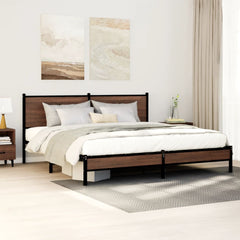 vidaXL Metal Bed Frame without Mattress Brown Oak Length 200 cm with Headboard & Low Footboard