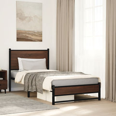 vidaXL Metal Bed Frame without Mattress Brown Oak 75x190 cm Small Single 1