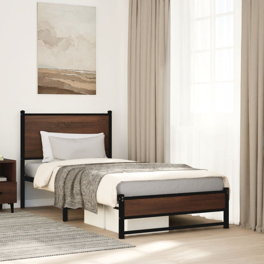 vidaXL Metal Bed Frame without Mattress Brown Oak 90x190 cm Single 1