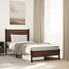 vidaXL Metal Bed Frame without Mattress Brown Oak 90x200 cm 1