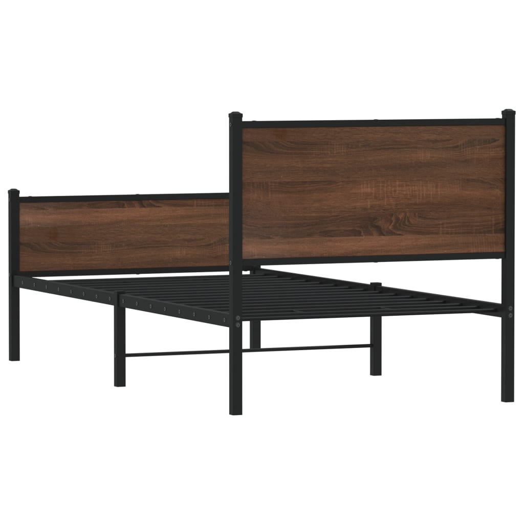 Metal Bed Frame without Mattress Brown Oak Length 200 cm with Headboard & High Footboard 80 cm