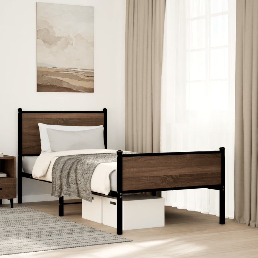 vidaXL Metal Bed Frame without Mattress Brown Oak 80x200 cm 1