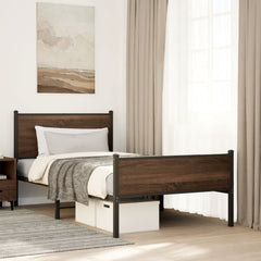 vidaXL Metal Bed Frame without Mattress Brown Oak Length 190 cm with Headboard & High Footboard