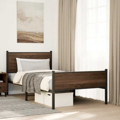 Metal Bed Frame without Mattress Brown Oak Length 200 cm with Headboard & High Footboard 100 cm