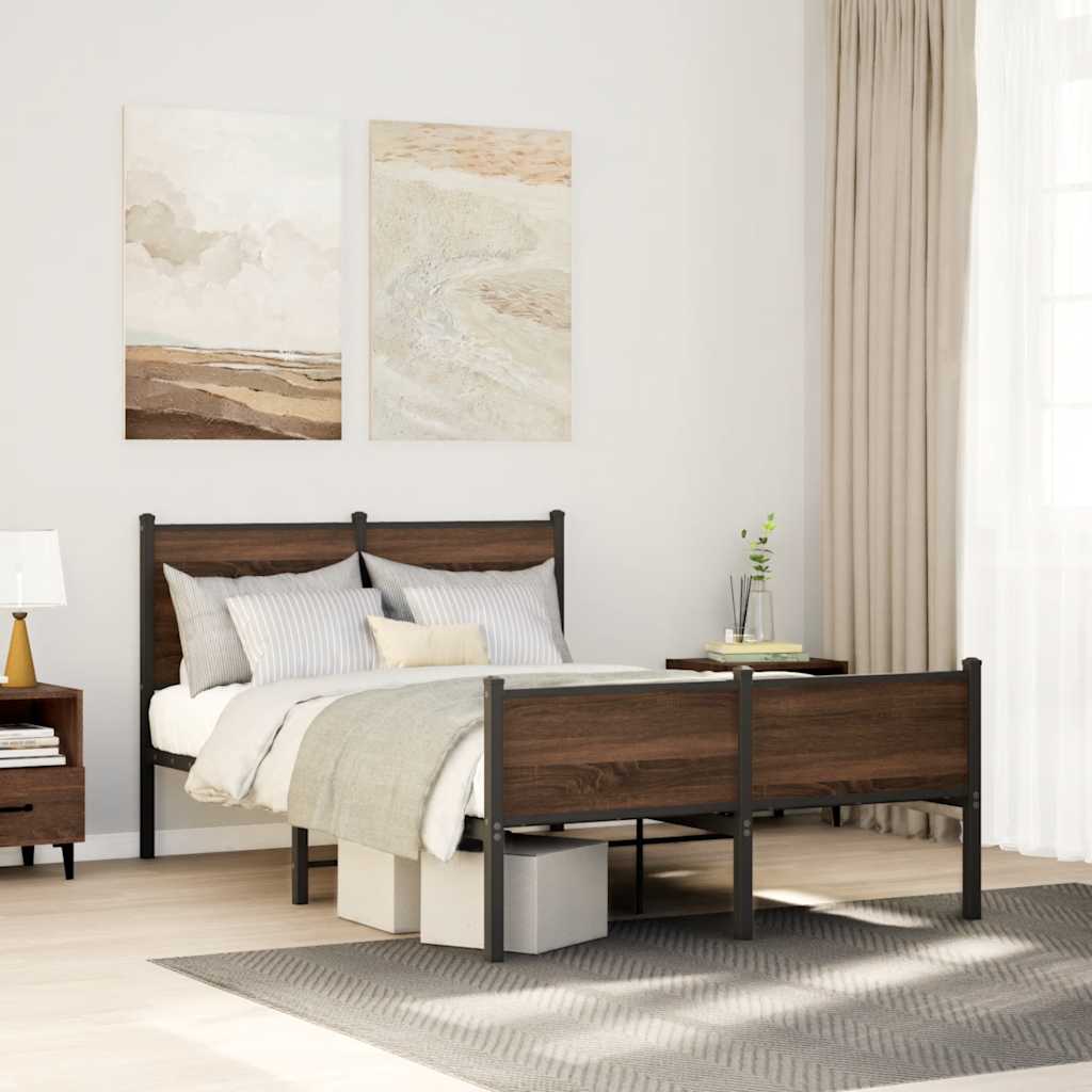 vidaXL Metal Bed Frame without Mattress Brown Oak Length 190 cm with Headboard & High Footboard