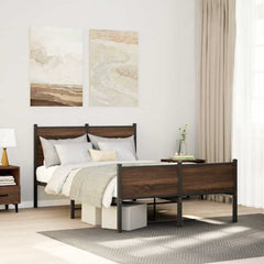 vidaXL Metal Bed Frame without Mattress Brown Oak Length 190 cm with Headboard & High Footboard