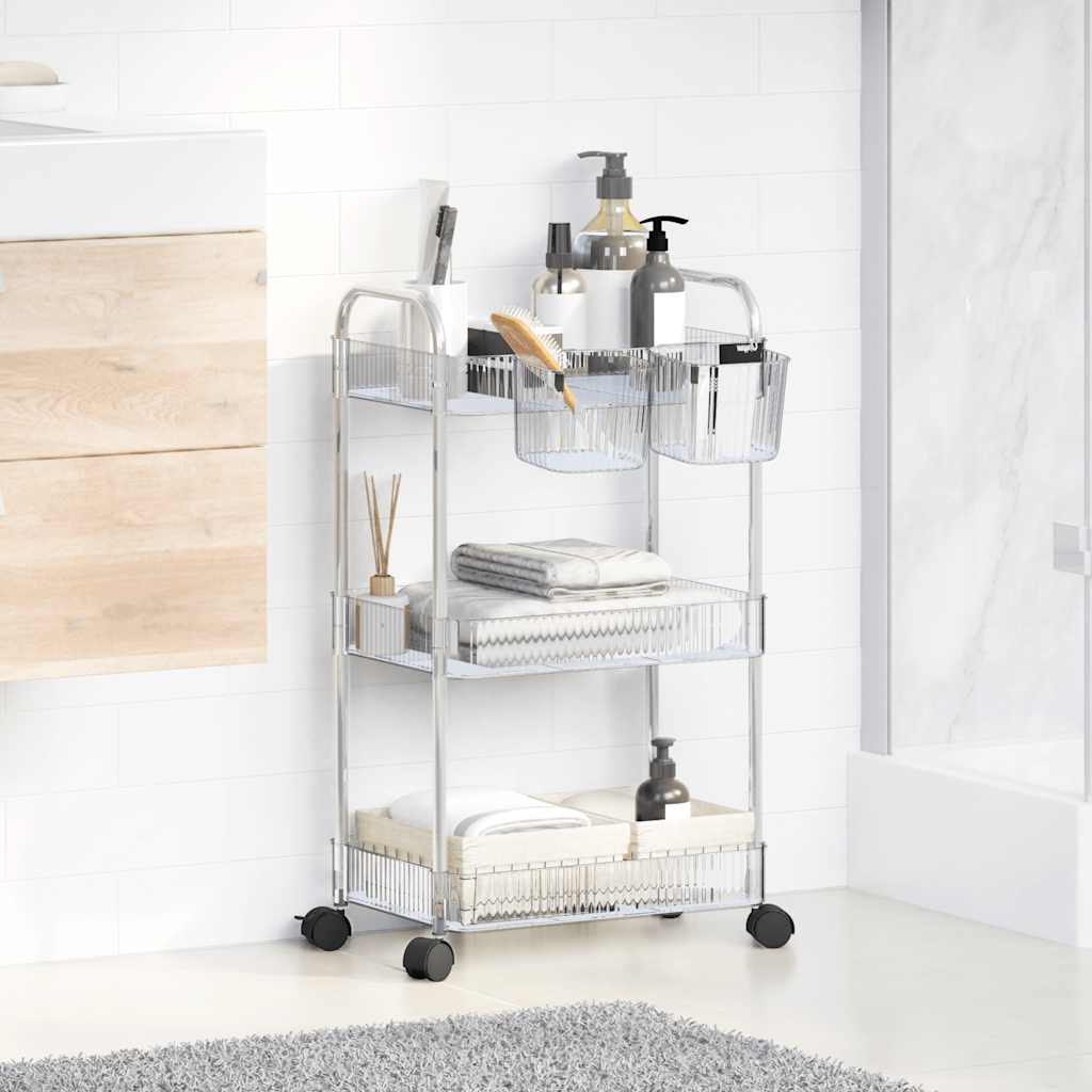 vidaXL Storage Trolley 3-Tier Transparent 37x28x68 cm Acrylic 3