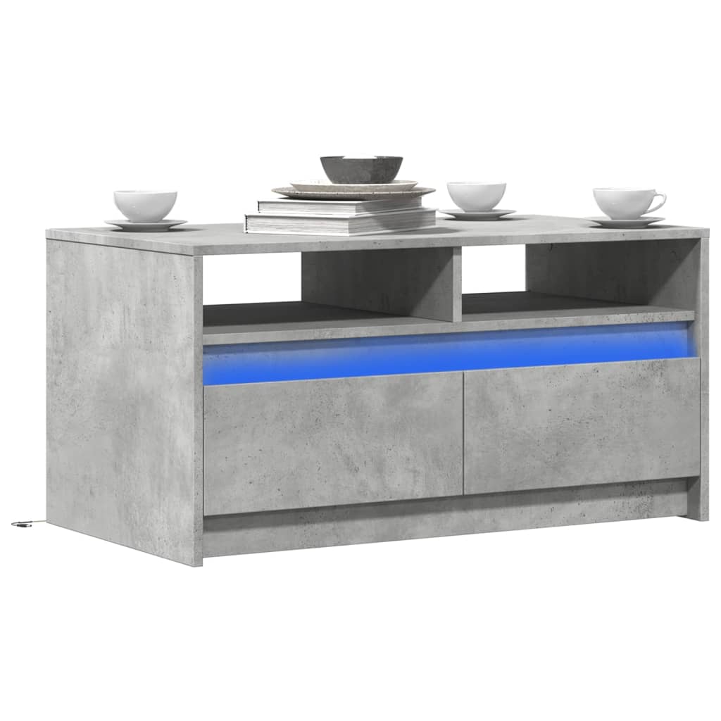 Coffee Table with LED Lights Engineered Wood Concrete grey