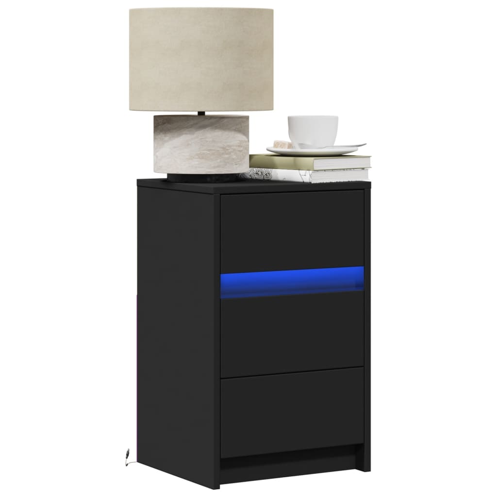 vidaXL Bedside Cabinet with LED Lights Engineered Wood