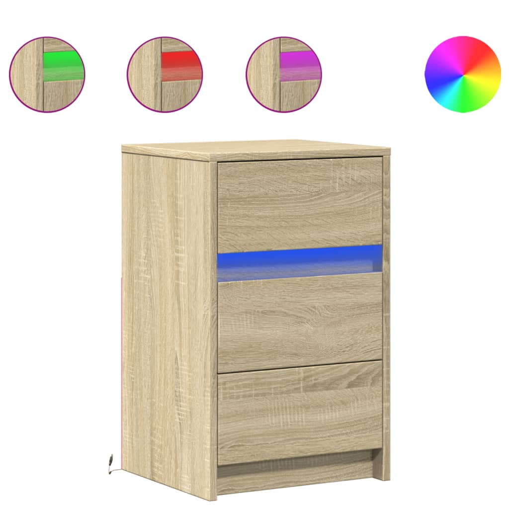 Bedside Cabinet with LED Lights Engineered Wood Sonoma oak