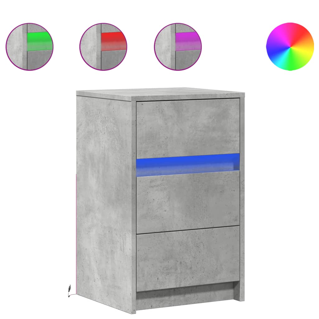 Bedside Cabinet with LED Lights Engineered Wood Concrete grey