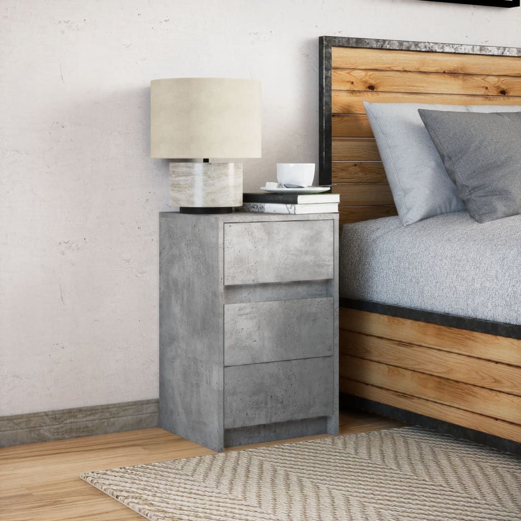 Bedside Cabinet with LED Lights Engineered Wood Concrete grey