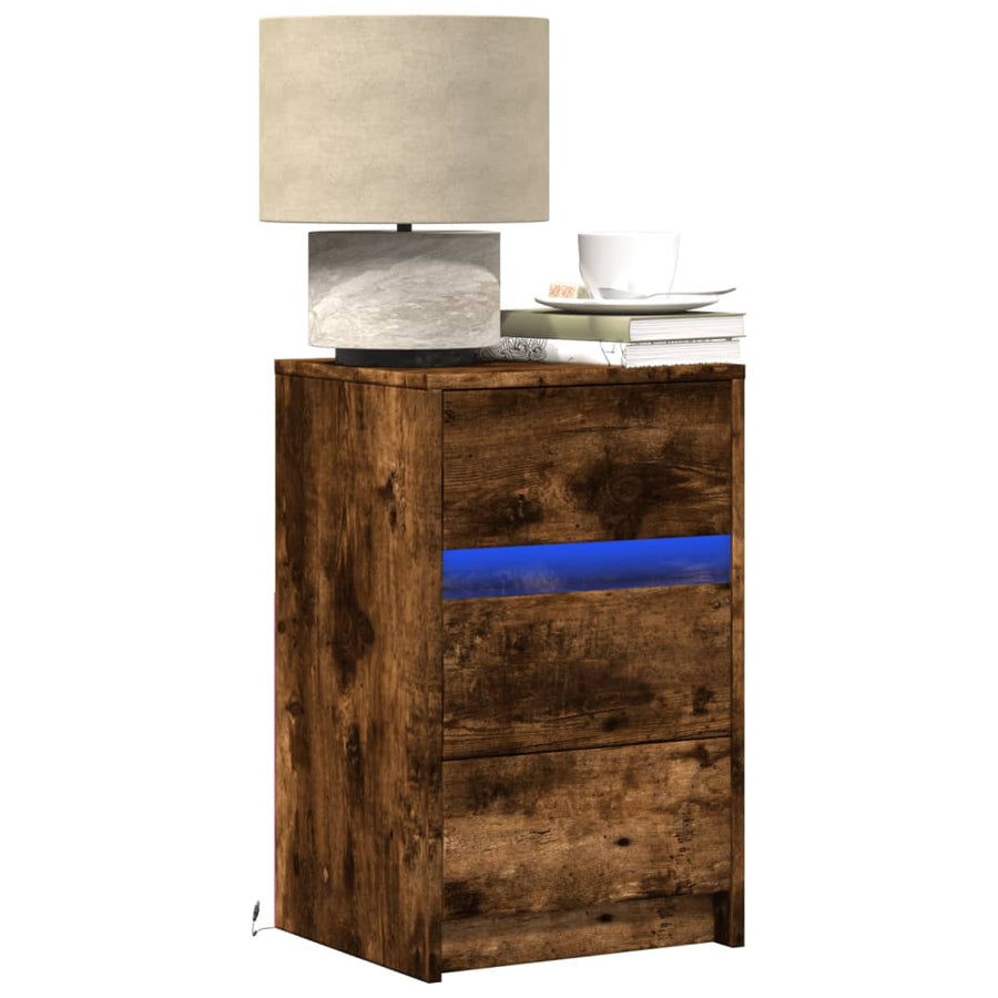 vidaXL Bedside Cabinet with LED Lights Smoked Oak Engineered Wood 1
