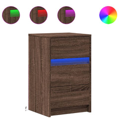 vidaXL Bedside Cabinet with LED Lights Brown Oak Engineered Wood 2