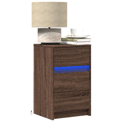 vidaXL Bedside Cabinet with LED Lights Brown Oak Engineered Wood 1