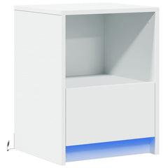 vidaXL Bedside Cabinet with LED Lights White Engineered Wood 3