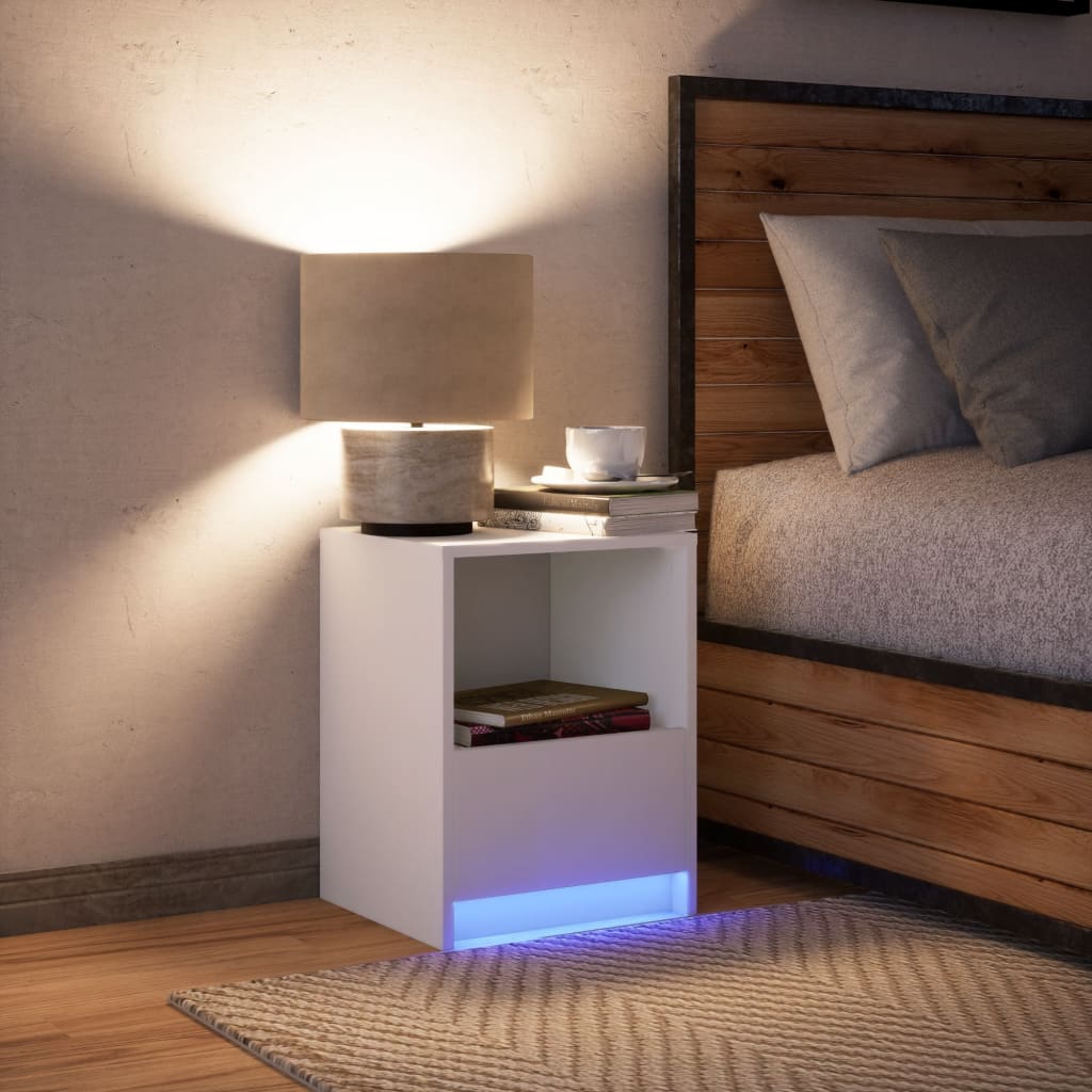 vidaXL Bedside Cabinet with LED Lights White Engineered Wood 5