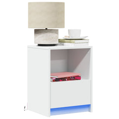 vidaXL Bedside Cabinet with LED Lights White Engineered Wood 1