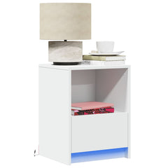 vidaXL Bedside Cabinets with LED Lights 2 pcs White Engineered Wood 1