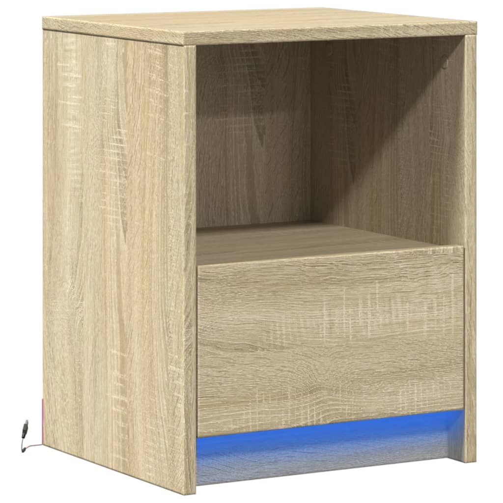 vidaXL Bedside Cabinet with LED Lights Sonoma Oak Engineered Wood 3
