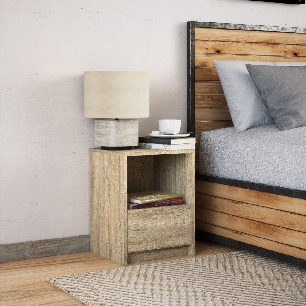 vidaXL Bedside Cabinet with LED Lights Sonoma Oak Engineered Wood 4