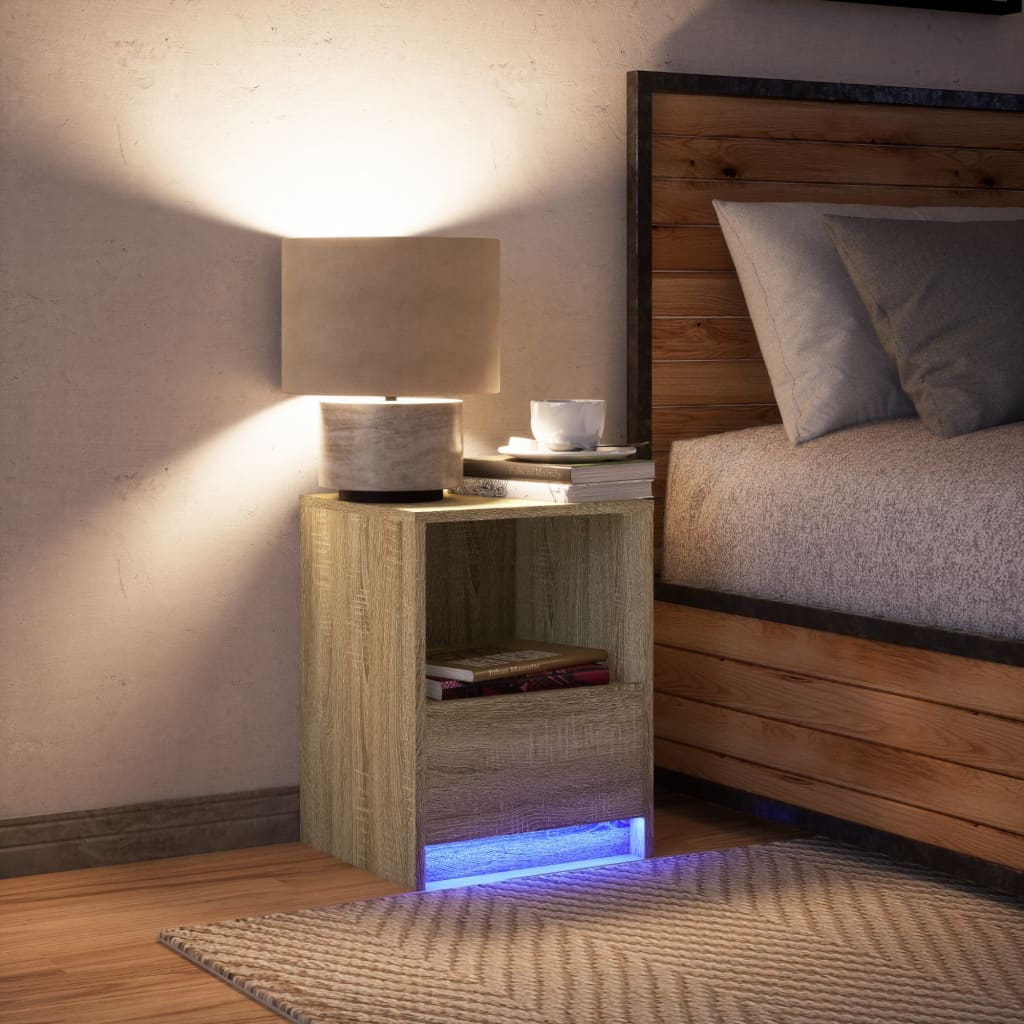 vidaXL Bedside Cabinet with LED Lights Sonoma Oak Engineered Wood 5