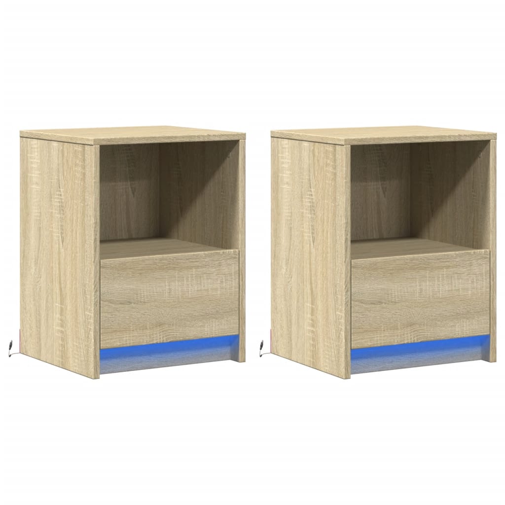 vidaXL Bedside Cabinets with LED Lights 2 pcs Sonoma Oak Engineered Wood 3
