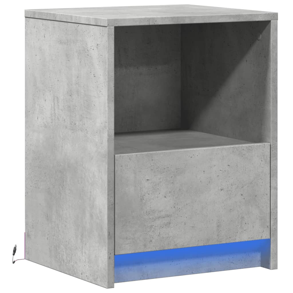 vidaXL Bedside Cabinet with LED Lights Concrete Grey Engineered Wood 3