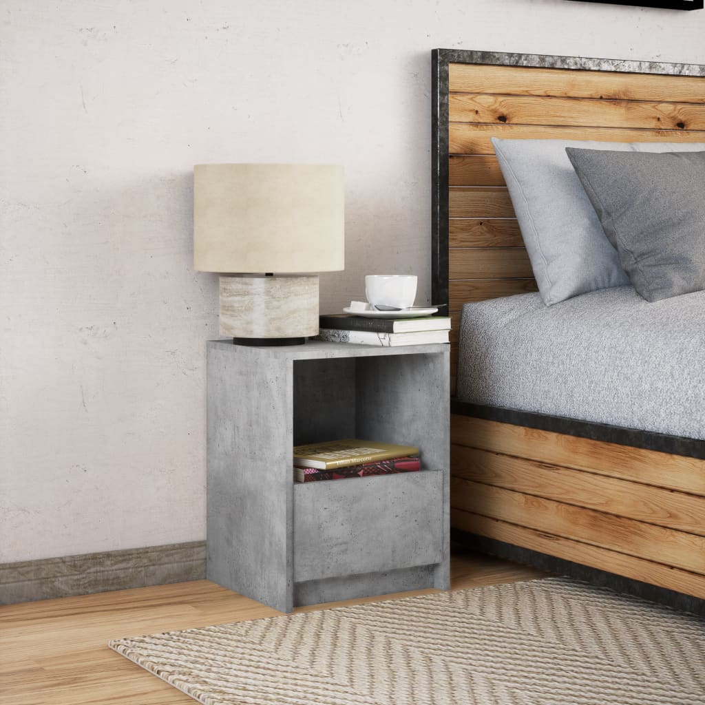 vidaXL Bedside Cabinet with LED Lights Concrete Grey Engineered Wood 4