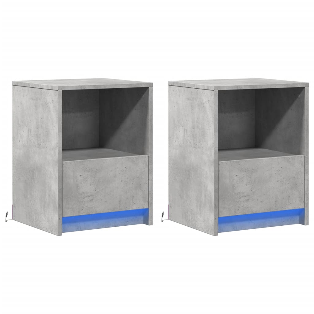 vidaXL Bedside Cabinets with LED Lights 2 pcs Concrete Grey Engineered Wood 3