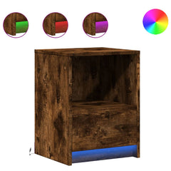 vidaXL Bedside Cabinet with LED Lights Smoked Oak Engineered Wood 2