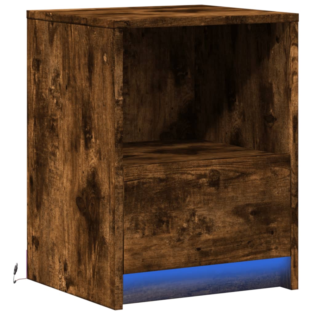 vidaXL Bedside Cabinet with LED Lights Smoked Oak Engineered Wood 3