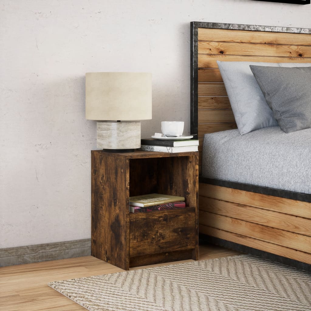 vidaXL Bedside Cabinet with LED Lights Smoked Oak Engineered Wood 4