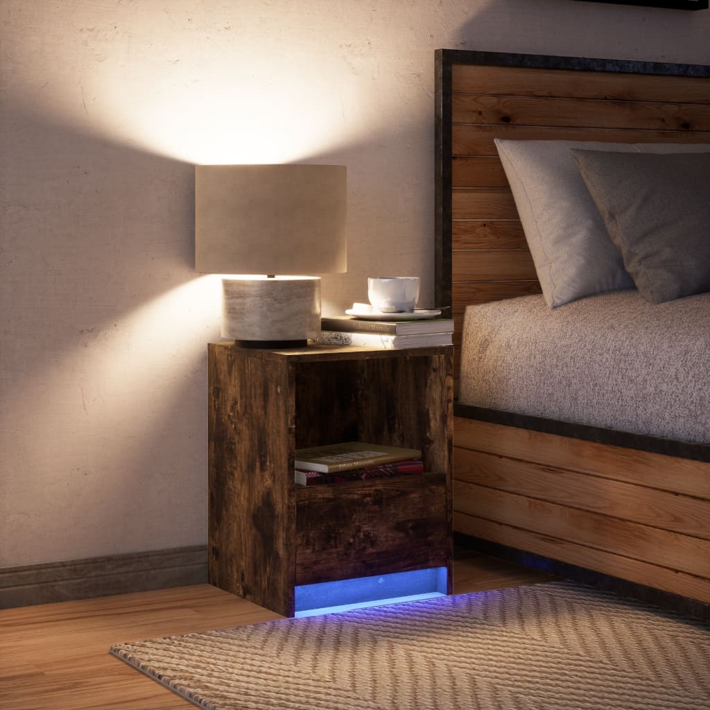 vidaXL Bedside Cabinet with LED Lights Smoked Oak Engineered Wood 5