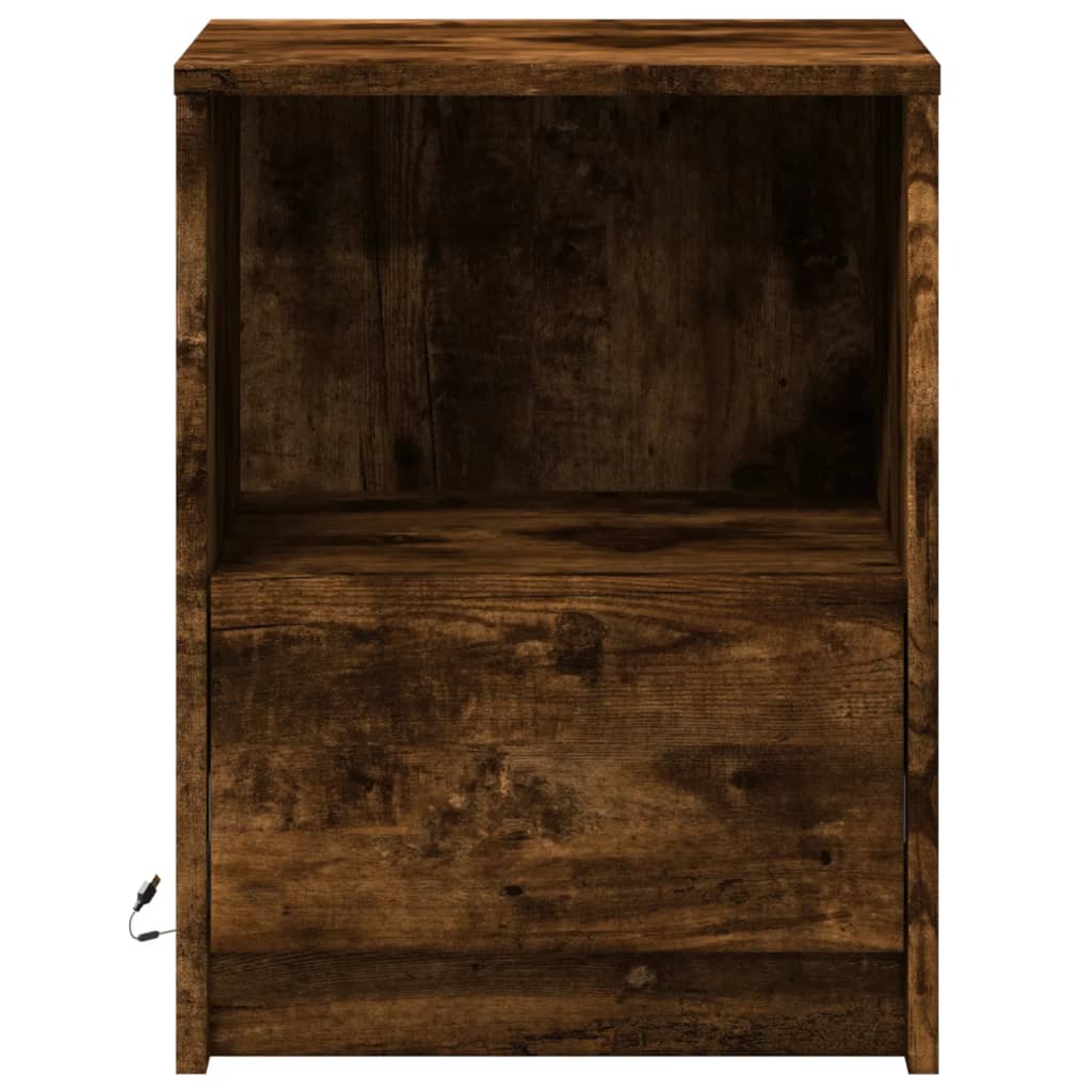 vidaXL Bedside Cabinet with LED Lights Smoked Oak Engineered Wood 6