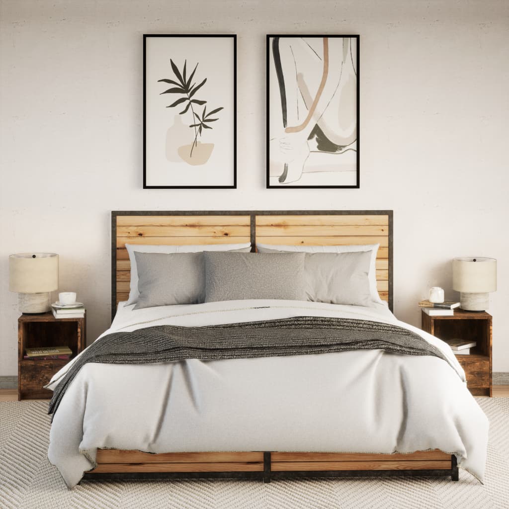 vidaXL Bedside Cabinets with LED Lights 2 pcs Smoked Oak Engineered Wood 4
