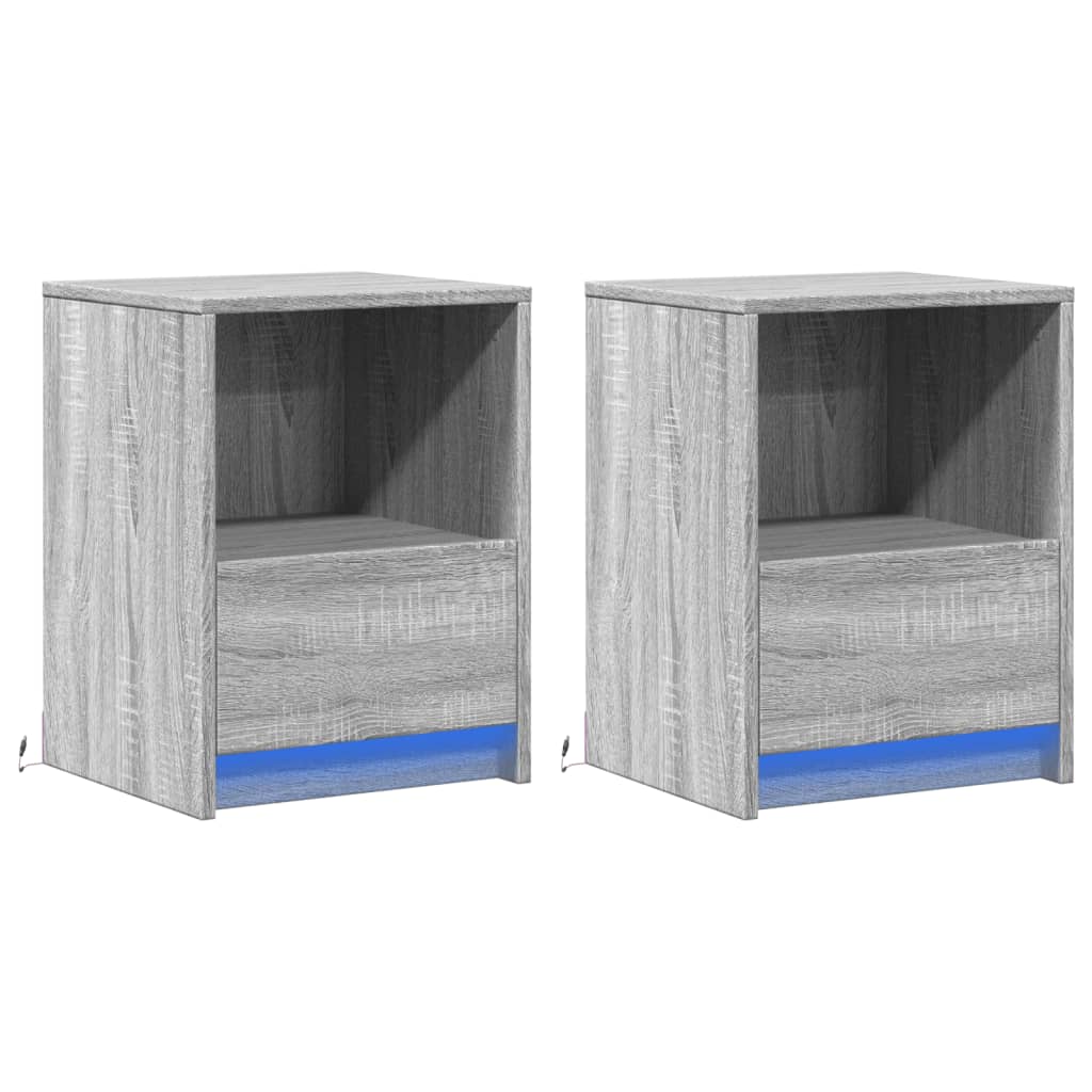 vidaXL Bedside Cabinets with LED Lights 2 pcs Grey Sonoma Engineered Wood 3