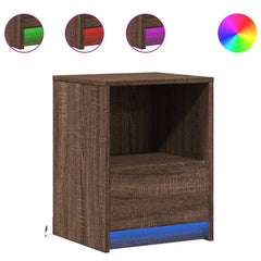 vidaXL Bedside Cabinet with LED Lights Brown Oak Engineered Wood 2