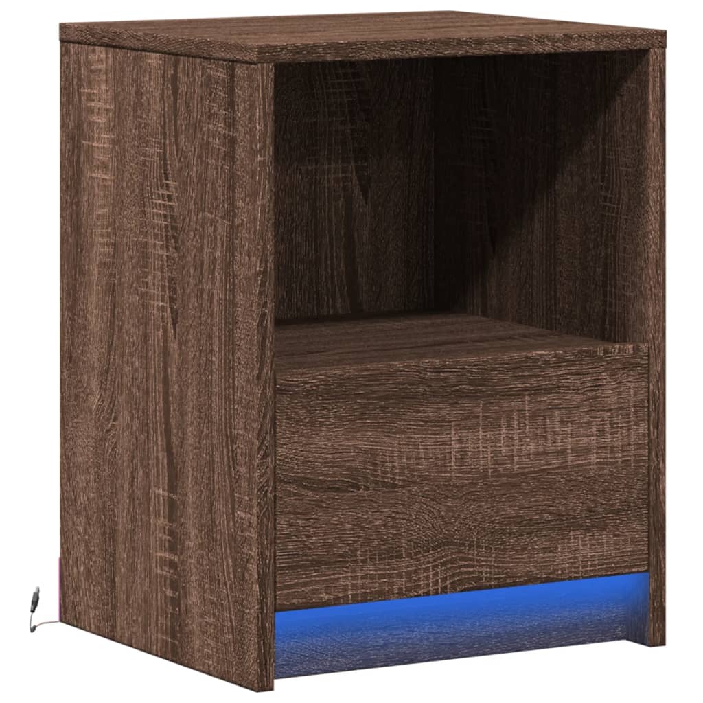 vidaXL Bedside Cabinet with LED Lights Brown Oak Engineered Wood 3