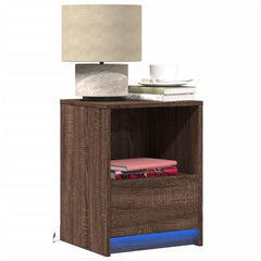 vidaXL Bedside Cabinet with LED Lights Brown Oak Engineered Wood 1