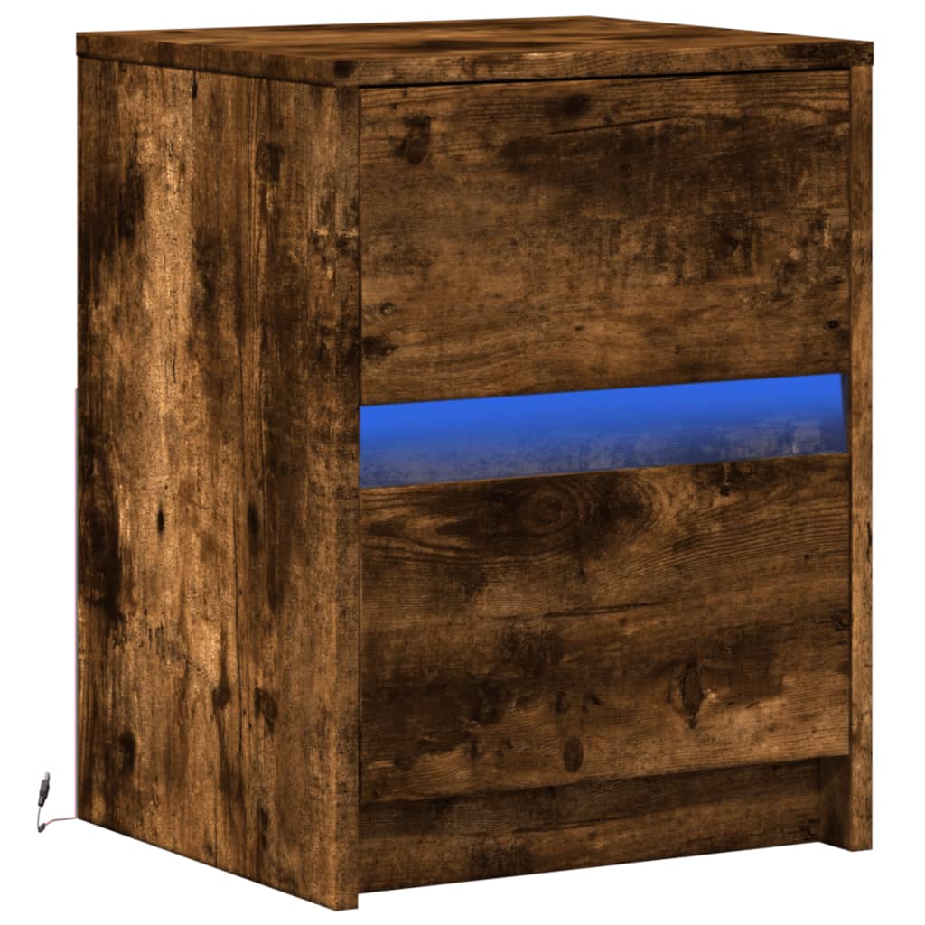 vidaXL Bedside Cabinet with LED Lights Smoked Oak Engineered Wood 3