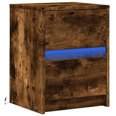 vidaXL Bedside Cabinet with LED Lights Smoked Oak Engineered Wood 3