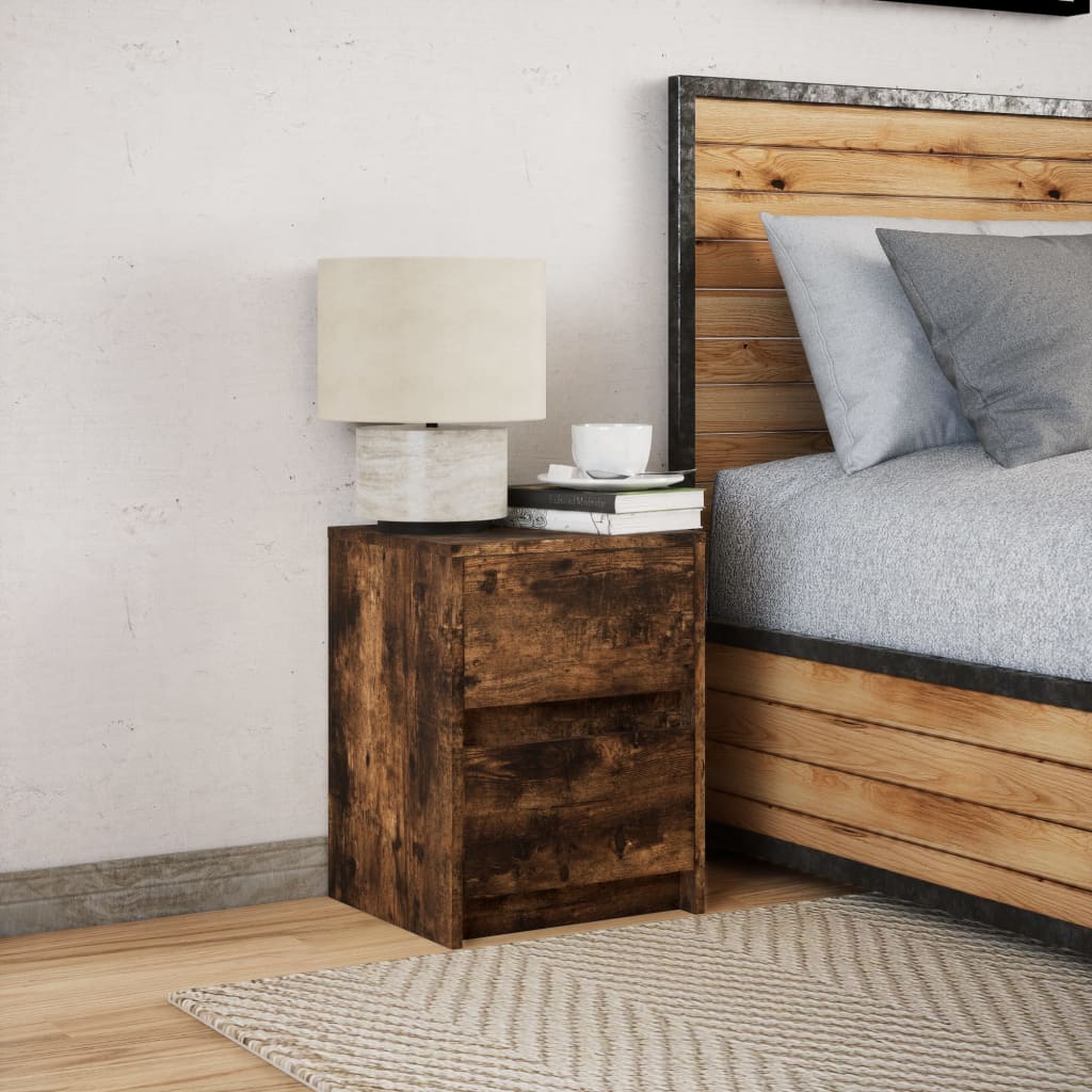 vidaXL Bedside Cabinet with LED Lights Smoked Oak Engineered Wood 4