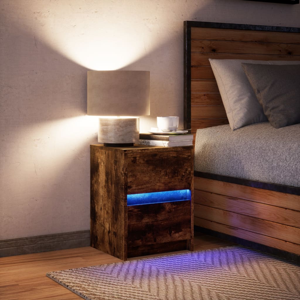vidaXL Bedside Cabinet with LED Lights Smoked Oak Engineered Wood 5