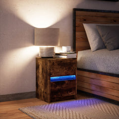 vidaXL Bedside Cabinet with LED Lights Smoked Oak Engineered Wood 5